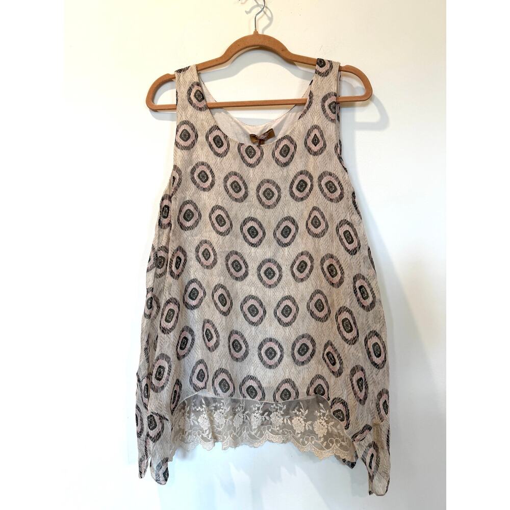 NWT Carla Conti Italy 100% Silk Oversized Tank Lace L Boho Fairycore